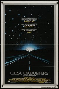 2f173 CLOSE ENCOUNTERS OF THE THIRD KIND 1sh 1977 Spielberg's sci-fi classic, silver border design