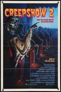 2f198 CREEPSHOW 2 1sh 1987 Tom Savini, great Winters artwork of skeleton Creep in theater!