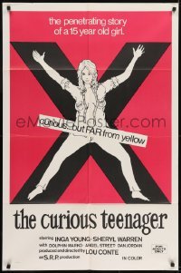 2f206 CURIOUS TEENAGER 1sh 1972 art of near naked girl on giant X, curious but far from yellow!