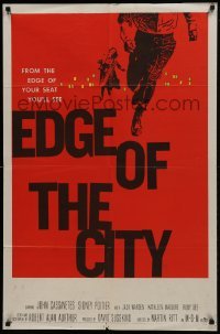 2f271 EDGE OF THE CITY 1sh 1956 unusual Saul Bass art with man running out of the frame!