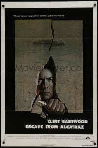 2f281 ESCAPE FROM ALCATRAZ 1sh 1979 cool artwork of Clint Eastwood busting out by Lettick!