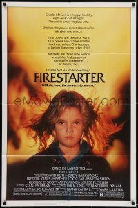 2f316 FIRESTARTER 1sh 1984 close up of creepy eight year-old Drew Barrymore, sci-fi!