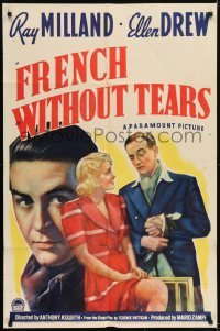 2f341 FRENCH WITHOUT TEARS style A 1sh 1940 great artwork of Ray Milland, Ellen Drew!
