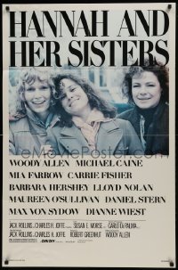 2f393 HANNAH & HER SISTERS 1sh 1986 Woody Allen, Mia Farrow, Carrie Fisher, Barbara Hershey