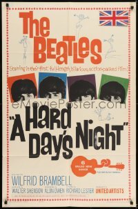 2f395 HARD DAY'S NIGHT 1sh 1964 The Beatles in their first film, rock & roll classic!