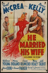 2f403 HE MARRIED HIS WIFE 1sh 1939 great art of Joel McCrea trying to keep ex-wife from new suitor!