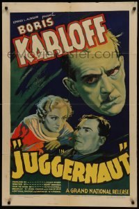 2f001 JUGGERNAUT 1sh 1936 cool art of Boris Karloff, horror man of the screen without makeup!