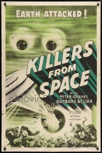 2f491 KILLERS FROM SPACE style A 1sh 1954 bulb-eyed men invade Earth from flying saucers, cool art!