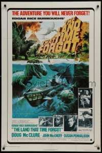 2f510 LAND THAT TIME FORGOT 1sh 1975 Edgar Rice Burroughs, cool George Akimoto dinosaur art!
