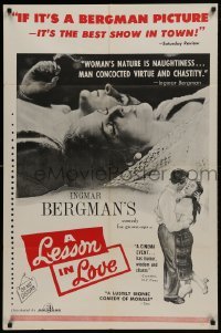 2f528 LESSON IN LOVE 1sh 1960 Ingmar Bergman's comedy for grown-ups, images of romantic couple!