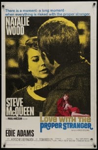2f554 LOVE WITH THE PROPER STRANGER 1sh 1964 Natalie Wood & Steve McQueen, blue title design!