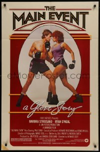 2f561 MAIN EVENT 1sh 1979 great full-length image of Barbra Streisand boxing with Ryan O'Neal!