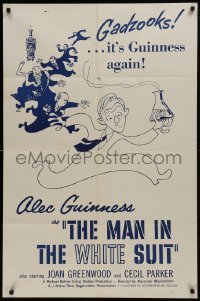 2f565 MAN IN THE WHITE SUIT 1sh R1950s wacky art of scientist inventor Alec Guinness in laboratory!
