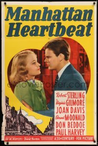 2f572 MANHATTAN HEARTBEAT 1sh 1940 Robert Sterling, pretty Virginia Gilmore in heart!