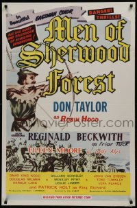 2f585 MEN OF SHERWOOD FOREST 1sh 1956 art of Don Taylor as Robin Hood fighting many guards!