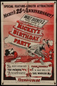 2f589 MICKEY'S BIRTHDAY PARTY style A 1sh 1953 Walt Disney, featuring 6 all-time cartoon favorites!