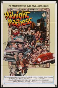 2f591 MIDNIGHT MADNESS 1sh 1980 cool art of entire cast in boardgame by David McMacken!