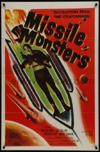 2f595 MISSILE MONSTERS 1sh 1958 aliens bring destruction from the stratosphere, wacky sci-fi art!