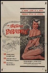 2f624 NATURE'S PARADISE 1sh 1960 nudist colony, great artwork of sexy topless woman, rare!