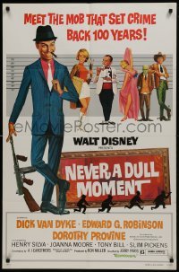 2f629 NEVER A DULL MOMENT 1sh R1977 Disney, art of Dick Van Dyke, Edward G. Robinson in lineup!