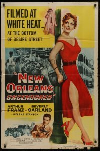 2f634 NEW ORLEANS UNCENSORED 1sh 1954 Castle, sexy full-length Helene Stanton in red dress!
