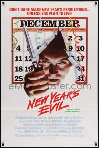2f635 NEW YEAR'S EVIL 1sh 1980 killer busting through calendar, a celebration of the macabre!