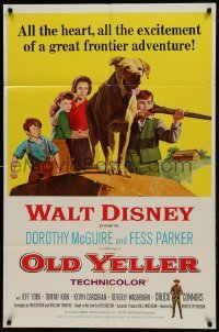 2f652 OLD YELLER 1sh R1965 Dorothy McGuire, Fess Parker, art of Disney's most classic canine!