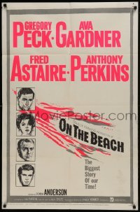 2f655 ON THE BEACH 1sh 1959 art of Gregory Peck, Ava Gardner, Fred Astaire & Anthony Perkins!