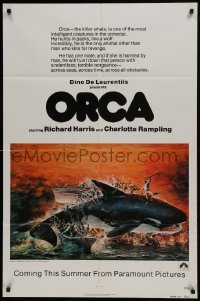 2f664 ORCA advance 1sh 1977 artwork of attacking Killer Whale by John Berkey, it kills for revenge!