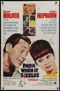 2f682 PARIS WHEN IT SIZZLES 1sh 1964 close-up of pretty Audrey Hepburn & William Holden!
