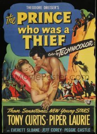 2f707 PRINCE WHO WAS A THIEF TRIMMED 1sh 1951 romantic art of Tony Curtis & pretty Piper Laurie!