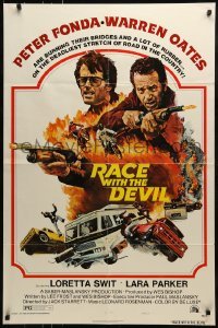 2f721 RACE WITH THE DEVIL style A 1sh 1975 Peter Fonda & Warren Oates are burning bridges & rubber!