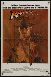 2f723 RAIDERS OF THE LOST ARK 1sh 1981 great art of adventurer Harrison Ford by Richard Amsel!