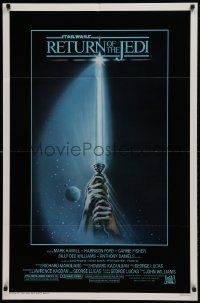 2f738 RETURN OF THE JEDI 1sh 1983 George Lucas, art of hands holding lightsaber by Reamer!