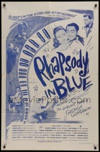 2f739 RHAPSODY IN BLUE 1sh R1956 Robert Alda as George Gershwin, Al Jolson pictured!