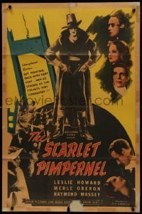 2f769 SCARLET PIMPERNEL 1sh R1947 artwork of Leslie Howard in title role & Merle Oberon!