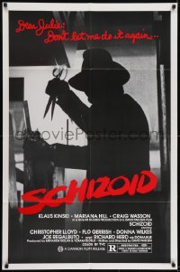 2f770 SCHIZOID 1sh 1980 cool silhouette of crazed madman Klaus Kinski attacking with scissors!
