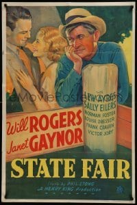 2f825 STATE FAIR 1sh R1936 beautiful stone litho of Will Rogers, Janet Gaynor, Lew Ayres, rare!