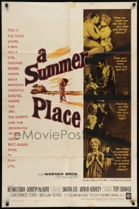 2f842 SUMMER PLACE 1sh 1959 Sandra Dee & Troy Donahue in young lovers classic, cool cast montage!