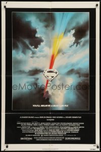 2f848 SUPERMAN 1sh 1978 comic book hero Christopher Reeve, cool Bob Peak art!