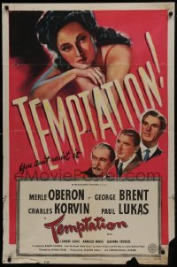 2f875 TEMPTATION 1sh 1946 George Brent & Charles Korvin can't resist sexy Merle Oberon!