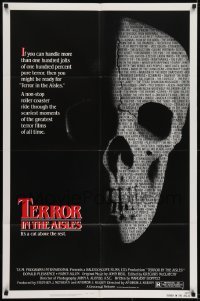 2f876 TERROR IN THE AISLES 1sh 1984 cool close up skull image, a rollercoaster of scary moments!