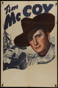 2f898 TIM MCCOY 1sh 1940s stone litho close-up of the Monogram cowboy star and choking bad guy!