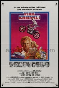 2f947 VIVA KNIEVEL 1sh 1977 best artwork of the greatest daredevil jumping his motorcycle!