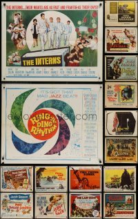 2g662 LOT OF 18 FORMERLY FOLDED HALF-SHEETS 1950s-1960s a variety of different movie images!