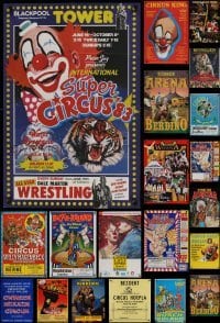 2g709 LOT OF 27 FORMERLY FOLDED NON-U.S. CIRCUS POSTERS 1970s-2000s cool art of clowns & more!