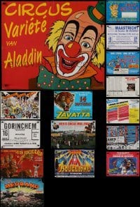 2g707 LOT OF 13 FORMERLY FOLDED NON-U.S. CIRCUS POSTERS 1990s-2000s great art of clowns & more!