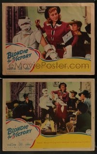 2h804 BLONDIE FOR VICTORY 2 LCs 1942 Penny Singleton has Dagwood in splints & America in stitches!