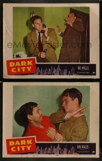 2h821 DARK CITY 2 LCs 1950 Charlton Heston in his first movie, with gun and manhandling Webb!