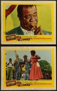 2h936 SATCHMO THE GREAT 2 LCs 1957 Louis Armstrong playing his trumpet, great images!